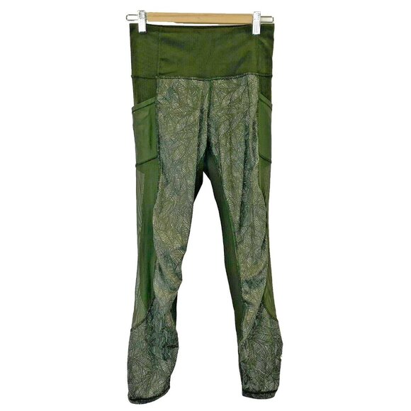 Lululemon High Times Leggings Size 6 Jazzy Gator Green Mesh Sides Pockets - Picture 1 of 5